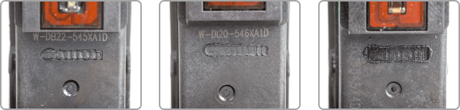 So sieht die Unterseite einer wiederaufbereiteten Canon Patrone aus