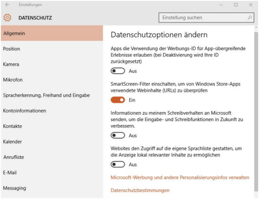 Datenschutz in Windows 10