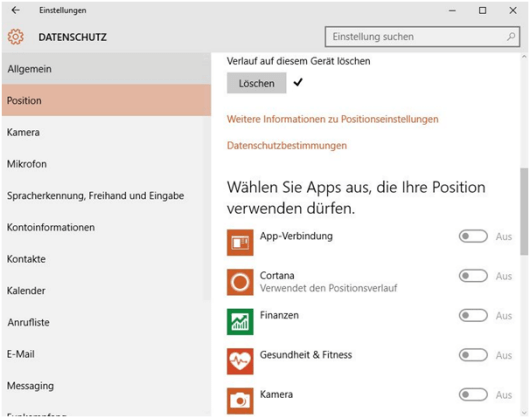 Datenschutz in Windows 10