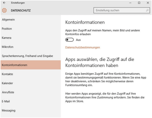 Datenschutz in Windows 10