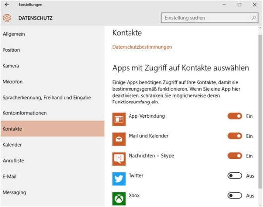 Datenschutz in Windows 10